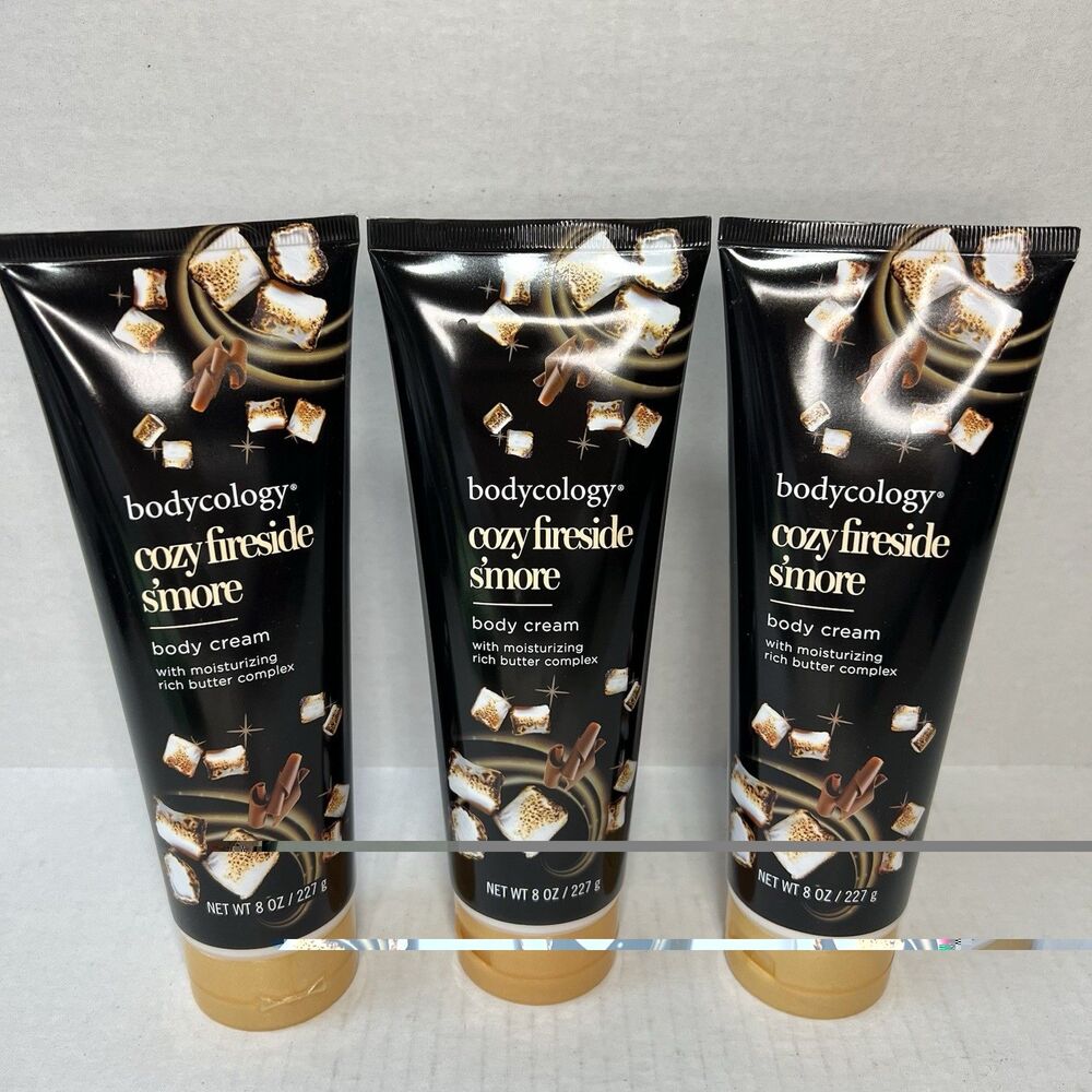 3 Bodycology Cozy Fireside S'more Body Cream Shea Cocoa Butter Jojoba Oil 8 oz